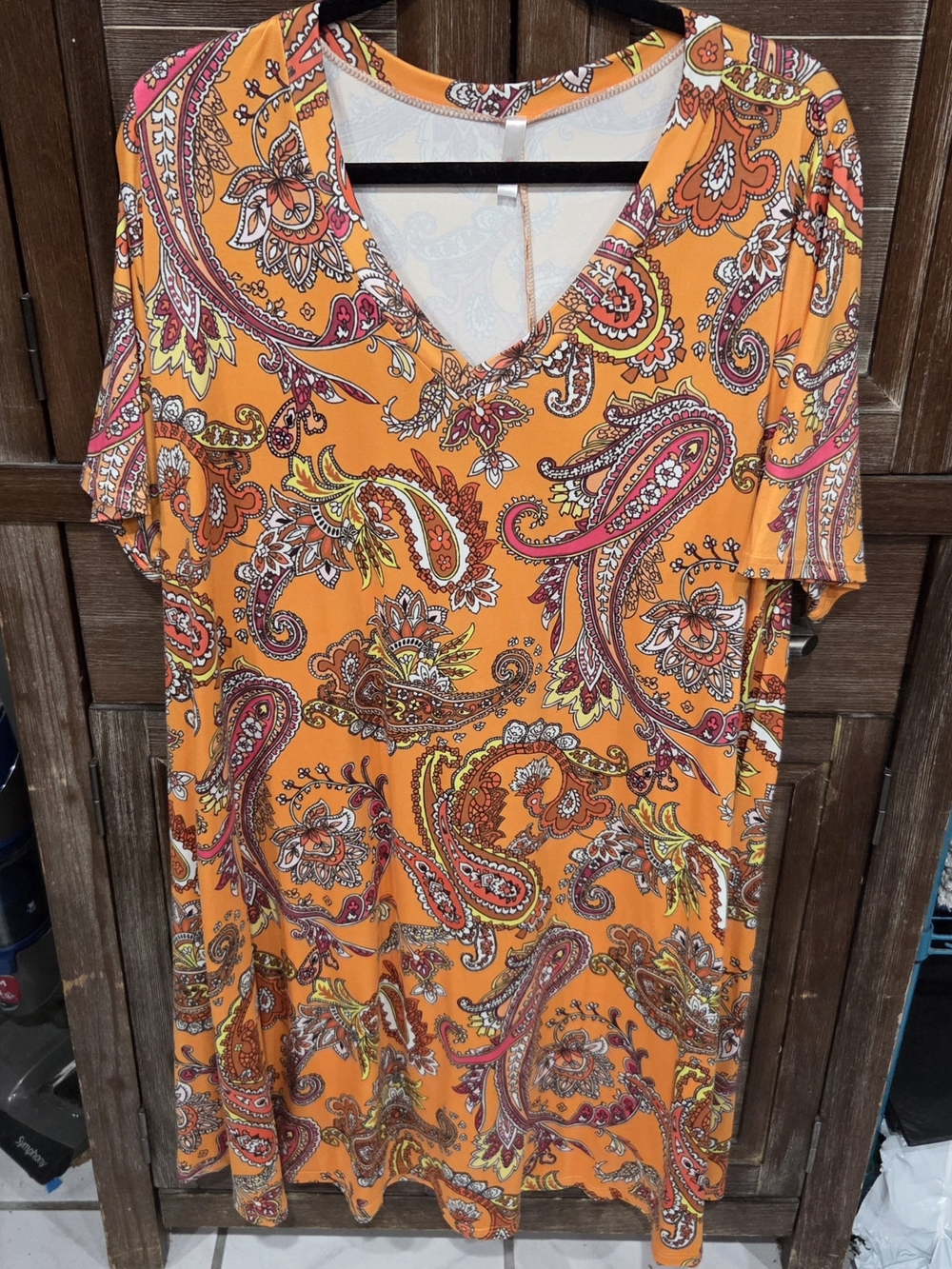 Women’s Paisley V-Neck Top - Orange 2X